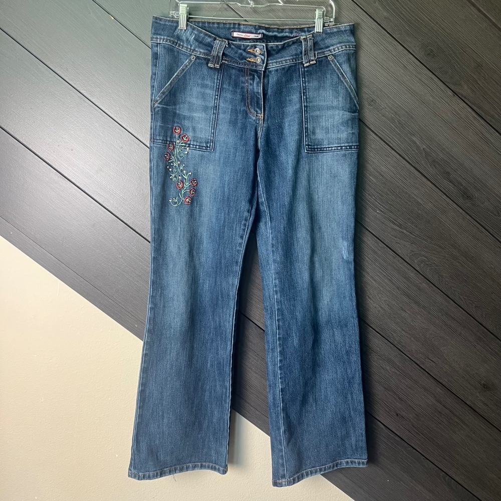 S.Oliver Women's Embroidered Floral Bootcut Jeans Size 44(35") Y2K BOHO Low Rise